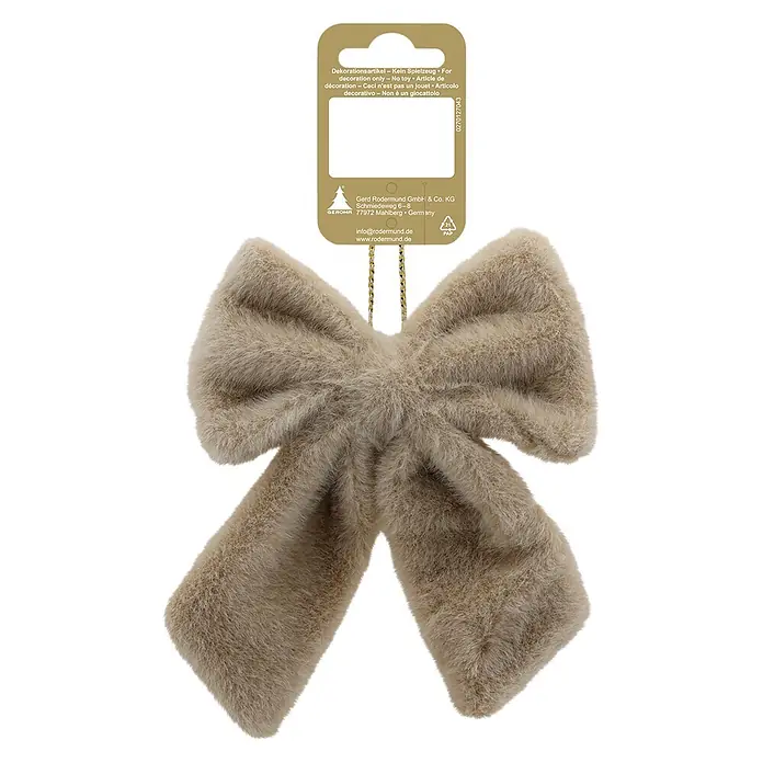 Christbaumschmuck Schleife aus Plüsch - Hellbraun, Textil, 1 Stk., B x H: 13 x 15 cm - Flauschige, beigefarbene Dekoschleife aus Kunstfell mit Aufhänger.