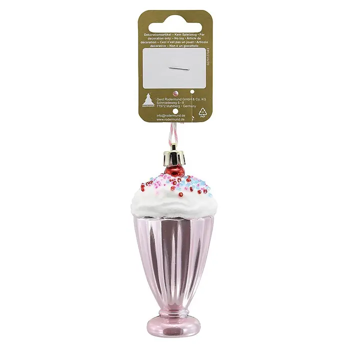 Geroma Christbaumschmuck Eisbecher - Rosa, Weiß, Kunststoff, 1 Stk., 5 x 5 x 11 cm - Rosa Glas-Milchshake-Ornament mit weißem Zuckerguss und Streuseln. Zum Aufhängen.
