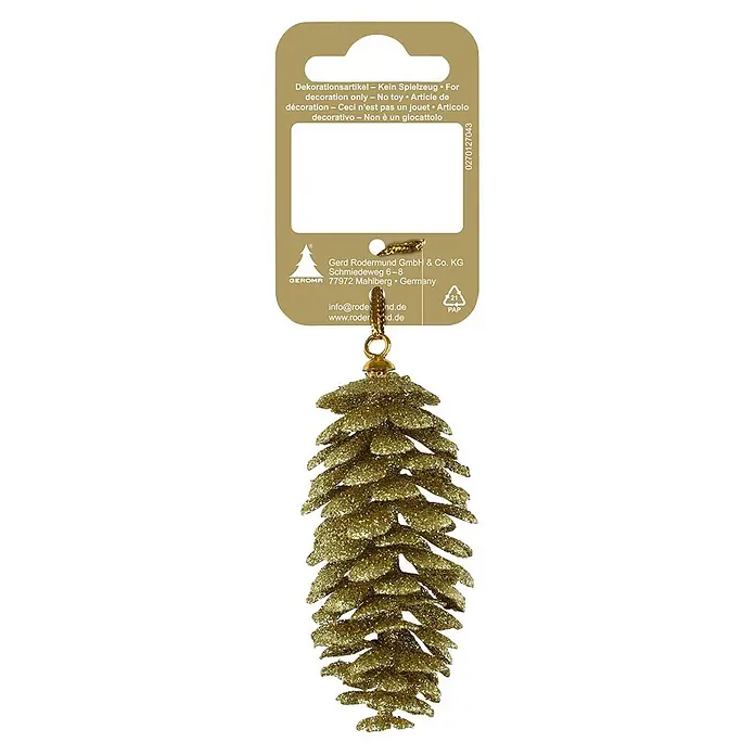 Deko-Anhänger Tannenzapfen - Kunststoff, Gold, Höhe: 8 cm - Gold glitzernder Tannenzapfen-Anhänger, ideal für festliche Dekoration.