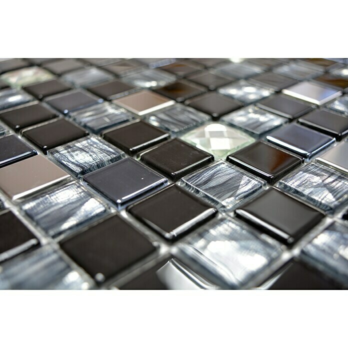 Mozaïektegel Quadrat Crystal mix CM 426 (30 x 30 cm, Zwart/Zilver, Glanzend)