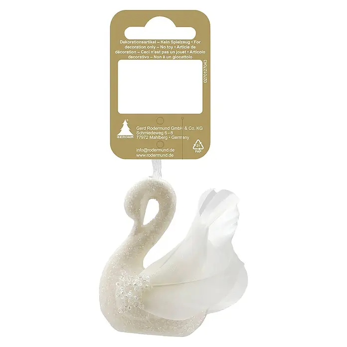 Deko-Anhänger Schwan - B x H: 4 x 7,5 cm, Kunststoff, Schwan - Weißer glitzernder Schwanen-Ornament mit Federflügeln und klaren Perlen.