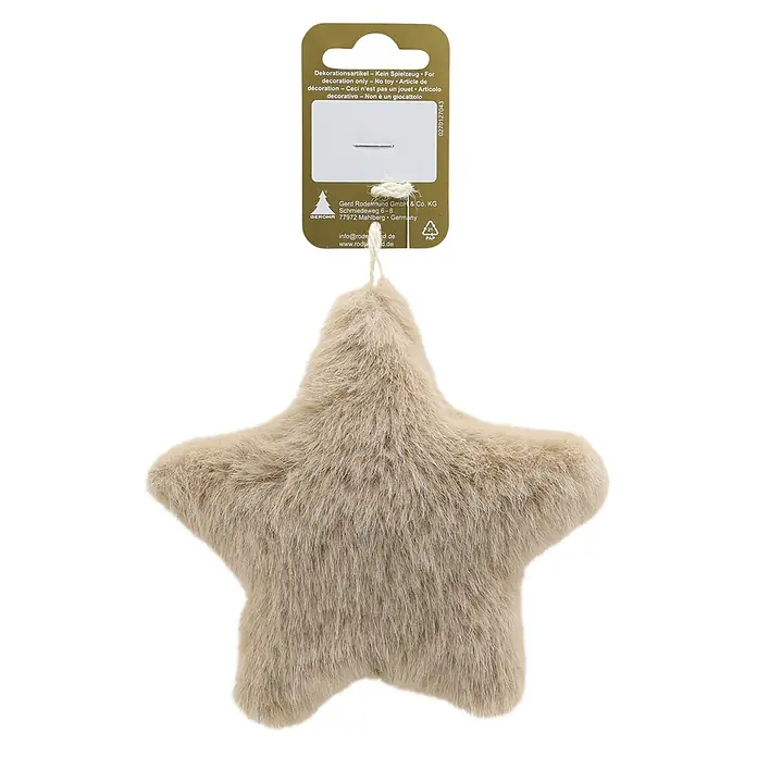 Christbaumschmuck Stern aus Plüsch - Hellbraun, Textil, 1 Stk., 14 cm - Fluffiger, hellbeiger Stern als Dekoration mit Anhänger.