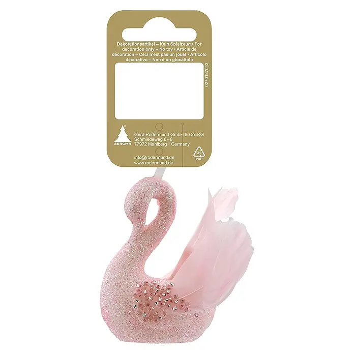 Geroma Christbaumschmuck Schwan - Rosa, Kunststoff, 1 Stk. - Rosa glitzernder Schwan als Dekoration mit kleinen Perlen und zarten rosa Federn.