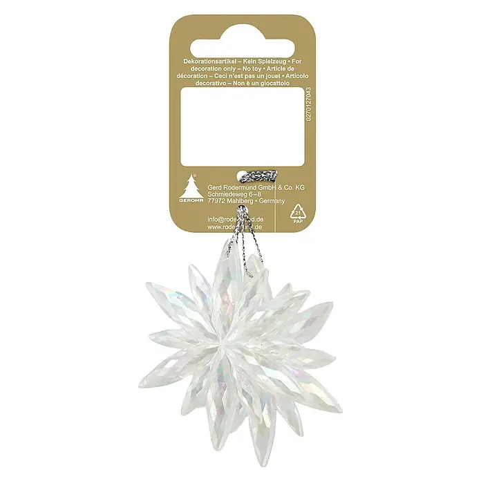 Geroma Christbaumschmuck Schneeflocke - Irisierend schimmernd, Acryl, 2 Stk. - Klares, irisierendes Sternornament mit Silberkette.