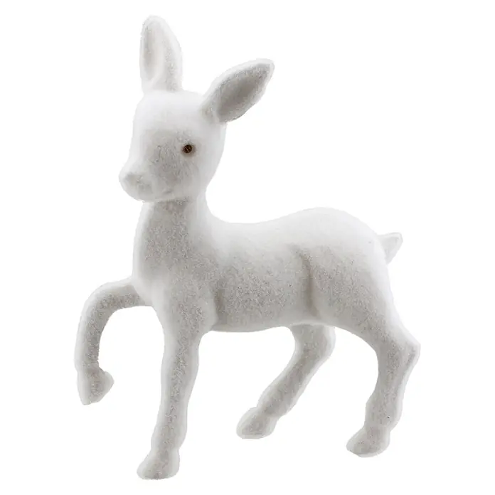 Geroma Dekofigur Reh - L x B x H: 12 x 4 x 16 cm, Kunststoff, Reh - Weiße beflockte Hirschfigur, nach links blickend mit einem erhobenen Bein.