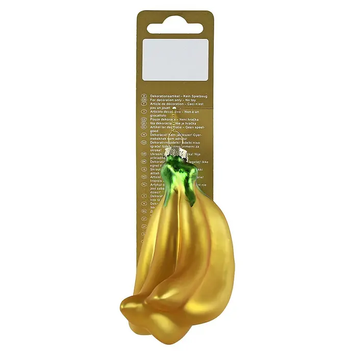 Geroma Christbaumschmuck Bananen - Gelb, Glas, 1 Stk., 5,5 x 5,5 x 11 cm - Goldene, glänzende Bananen-Dekoration aus Glas.