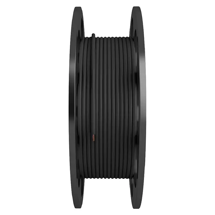 Cable unipolar a metros Toxfree H07Z1K a metros - Negro, H07Z1-K, Número de cables: 1 ud., 16 mm² - Carrete negro con cables oscuros enrollados, un corte revela hilos de cobre.