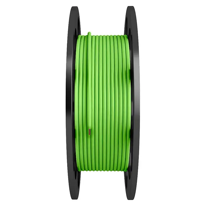 Cable unipolar a metros Toxfree C RZ1K - Verde, Número de cables: 1 ud., 16 mm² - Filamento verde para impresora 3D en una bobina negra.
