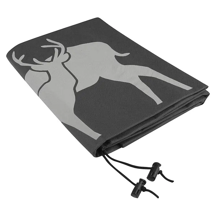 Windhager Abdeckhaube - Hirsch-Motiv, XL, L x B: 1,1 x 1,1 m, Grau - Gefaltete graue Schutzhülle mit weißem Hirschmotiv und schwarzen Kordelzügen.