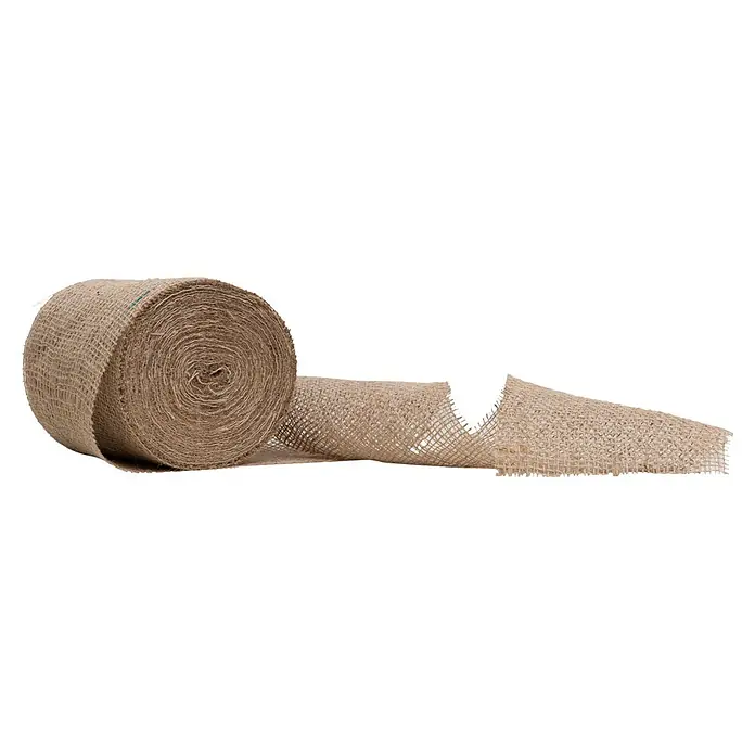 Windhager Jute-Gewebematte - L x B: 25 m x 10 cm, Beige - Rolle aus naturfarbenem Jute-Stoff, teilweise abgerollt, zeigt grobe Webstruktur.