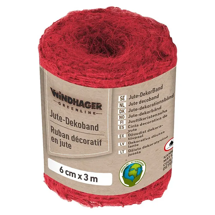 Windhager Jutegewebeband - Rot, L x B: 3 m x 6 cm - Rolle rotes Jute-Dekoband.