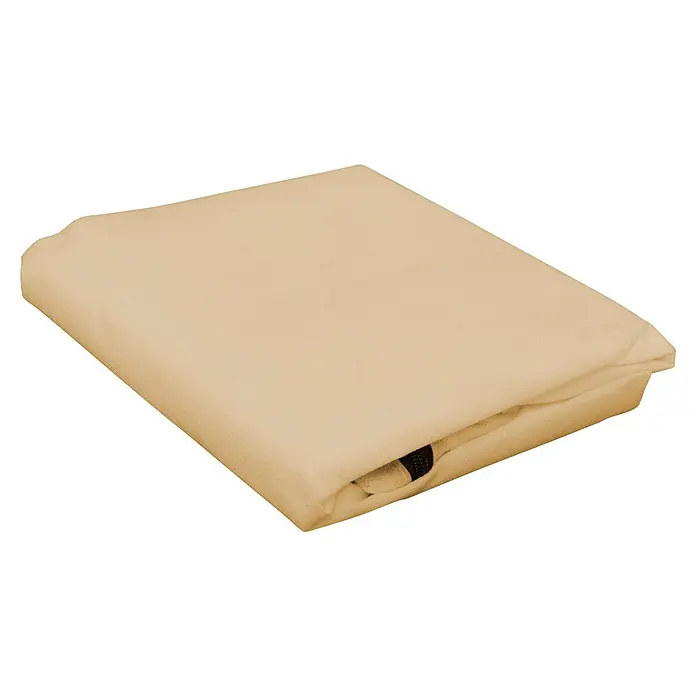 Windhager Haubenvlies - B x H: 0,6 x 1,8 m, Beige, 50 g/m² - Gefaltete beige Schutzhülle mit sichtbarem schwarzem Gurt in der Falte.