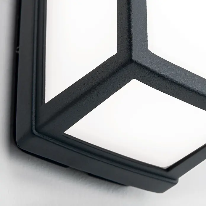 Orion Leuchten LED-Außenwandleuchte - IP54 - Dunkelgraue geometrische Außenwandleuchte aus Metall mit beleuchteten weißen Paneelen.