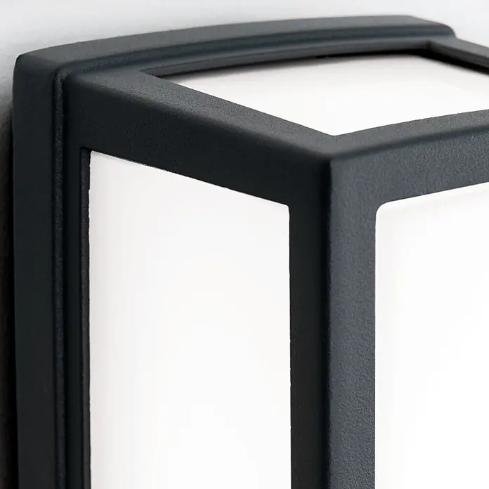 Orion Leuchten LED-Außenwandleuchte - IP54 - Dunkelgraue, strukturierte Außenwandleuchte mit weißen rechteckigen Diffusoren.