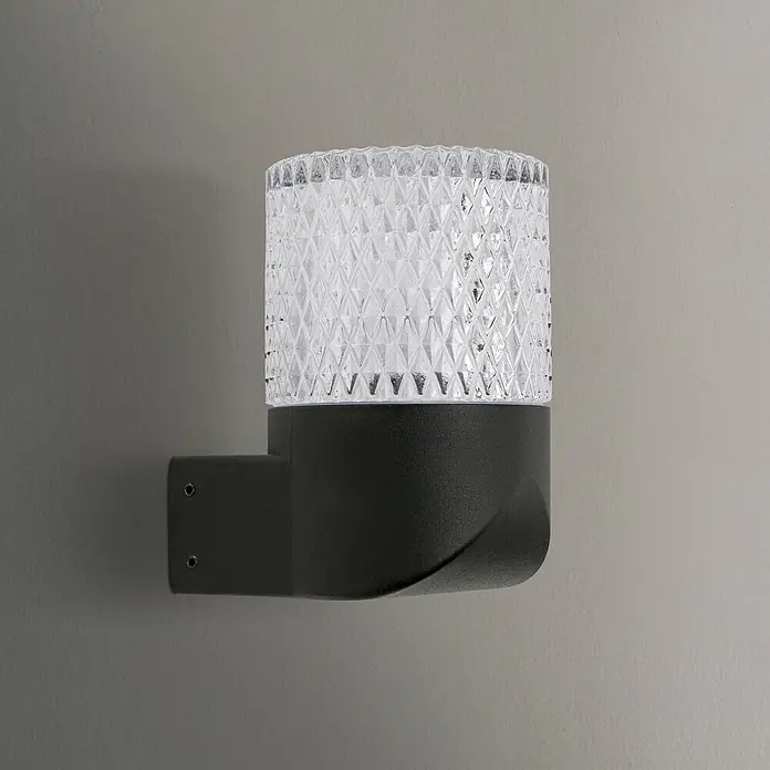 Orion Leuchten LED-Außenwandleuchte - 10 x 8,2 x 12 cm, IP65 - Schwarze Außenwandleuchte mit klarem, facettiertem zylindrischem Diffusor.