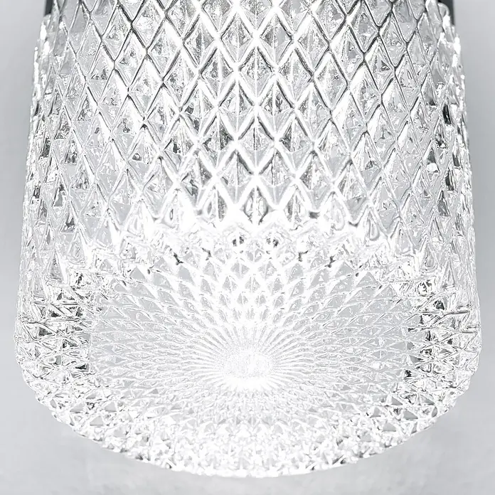 Orion Leuchten LED-Außenwandleuchte - 10 x 8,2 x 20,4 cm, IP65 - Klarer, gemusterter Glasschirm mit Rautenstruktur und radialem Boden.
