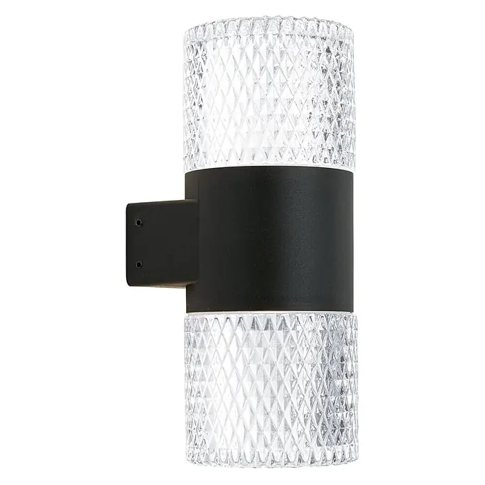 Orion Leuchten LED-Außenwandleuchte - 10 x 8,2 x 20,4 cm, IP65 - Schwarze zylindrische Wandleuchte mit klaren, rautenförmig strukturierten Diffusoren für Up- und Downlight.