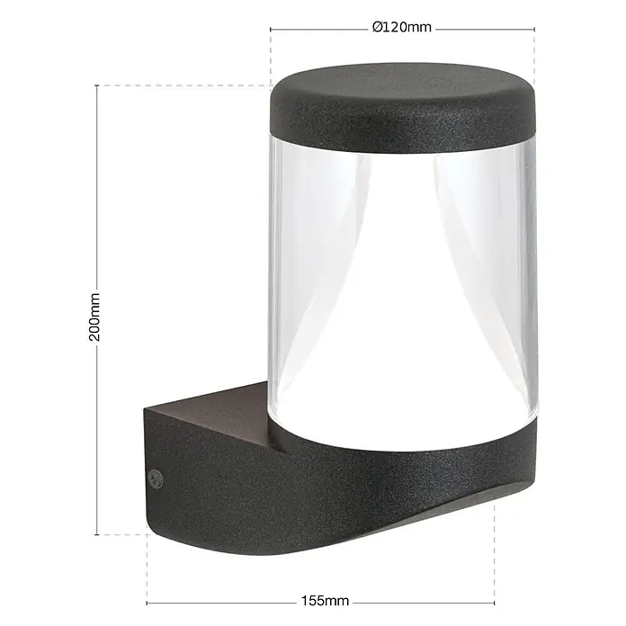 Orion Leuchten LED-Außenwandleuchte - 15,5 x 10,8 x 20 cm, IP65 - Dunkelgraue Außenwandleuchte mit klarem zylindrischem Diffusor.