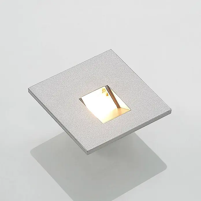 Arcchio Wandleuchte Vexi - L x B x H: 7,5 x 7,5 x 7,5 cm, alu / grau / zink - Quadratische, silberne, strukturierte LED-Einbauleuchte mit warm leuchtendem Inneren.