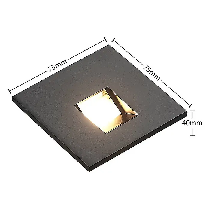Arcchio Wandleuchte Vexi - schwarz - Quadratische dunkelgraue LED-Einbauleuchte, 75x75x40mm, mit warmweißem Licht.