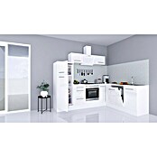 Respekta Premium Cocina esquinera (Ancho: 260 cm, Con dispositivos eléctricos, Blanco de alto brillo)