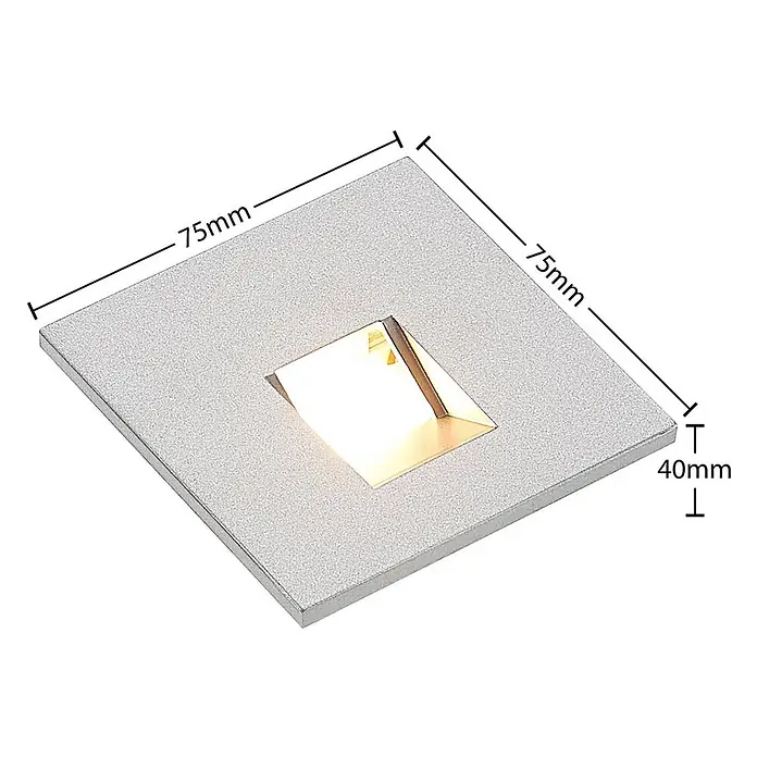 Arcchio Wandleuchte Vexi - L x B x H: 7,5 x 7,5 x 7,5 cm, alu / grau / zink - Quadratische silber-graue LED-Einbauleuchte, 75x75x40mm, strahlt warmweißes Licht ab.