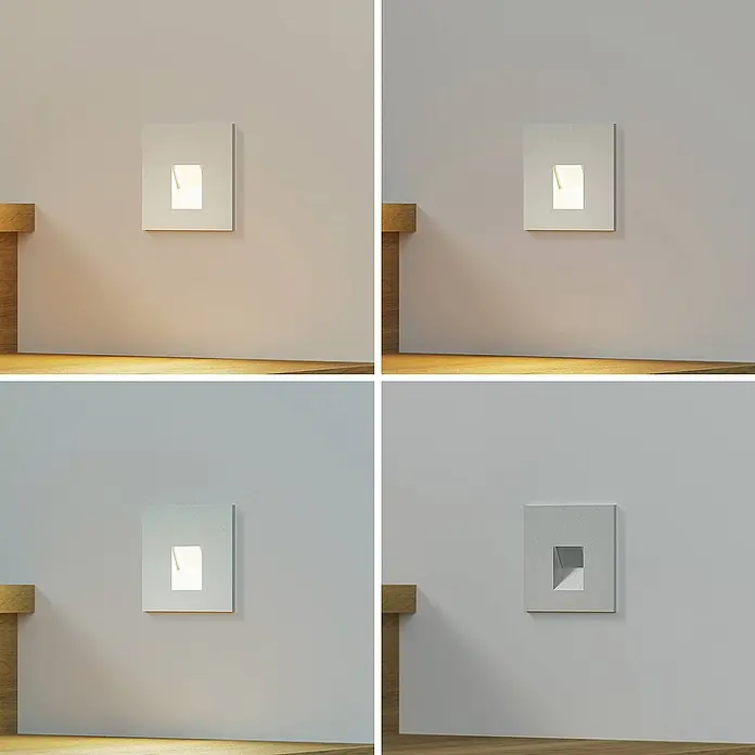 Arcchio Wandleuchte Vexi - L x B x H: 7,5 x 7,5 x 7,5 cm, alu / grau / zink - Quadratische graue Wandleuchte mit vertiefter Öffnung, die nach unten gerichtetes Licht in verschiedenen Farbtemperaturen bietet.