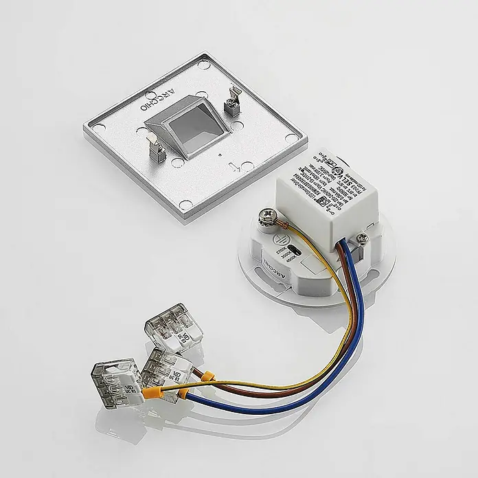 Arcchio Wandleuchte Vexi - L x B x H: 7,5 x 7,5 x 7,5 cm, alu / grau / zink - Zerlegtes silbernes LED-Einbaulicht mit weißem dimmbarem Treiber, wählbarer Farbtemperatur und transparenten Steckverbindern.