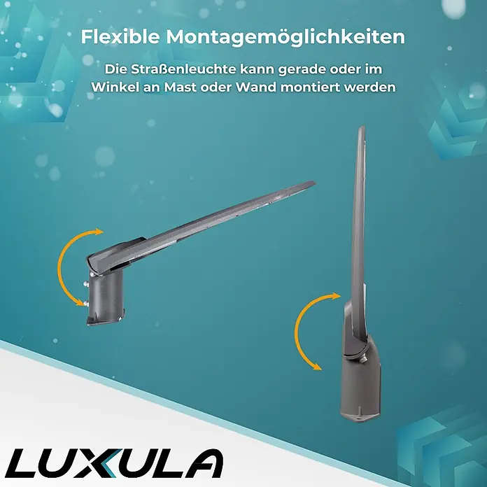 Luxula LED-Wandstrahler LED-Straßenleuchte - 30 W, Grau, Warmweiß - Graue Straßenleuchte mit schwenkbarer Halterung, die eine gerade oder gewinkelte Mast- oder Wandmontage ermöglicht.