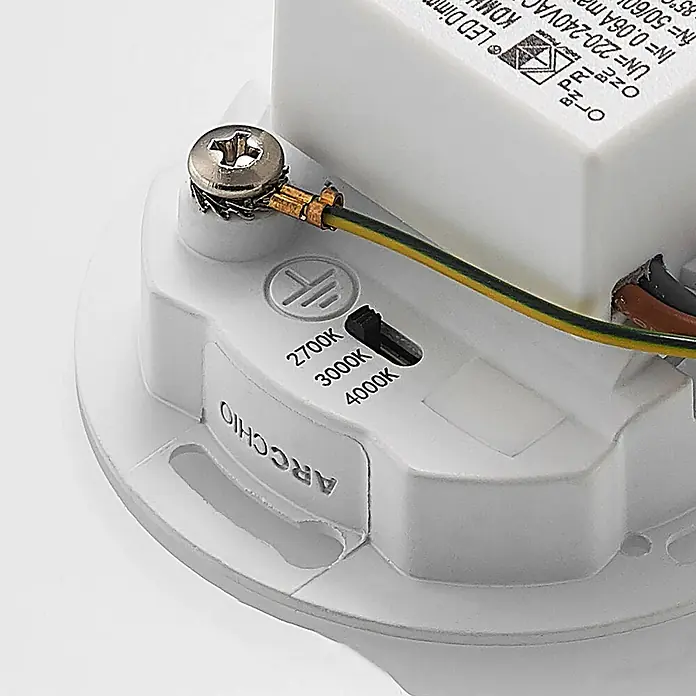 Arcchio Wandleuchte Vexi - weiß / opal - Weißer LED-Dimmer/-Treiber mit Erdungsschraube, Kabel und Schalter für Farbtemperaturen: 2700K, 3000K, 4000K.