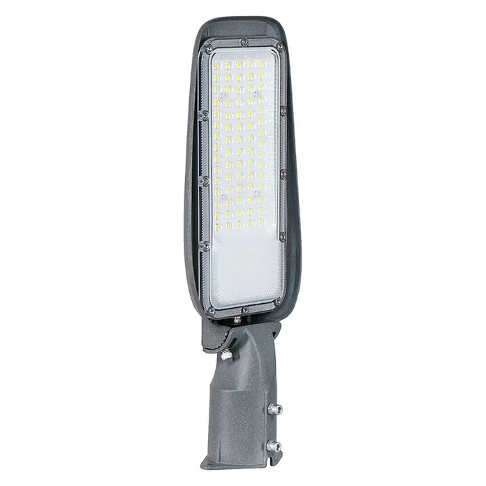 Luxula LED-Wandstrahler LED-Straßenleuchte - 30 W, Grau, Warmweiß - Graue LED-Straßenleuchte mit rechteckigem Leuchtenkopf, mehreren gelben LEDs und stabiler Montagehalterung.