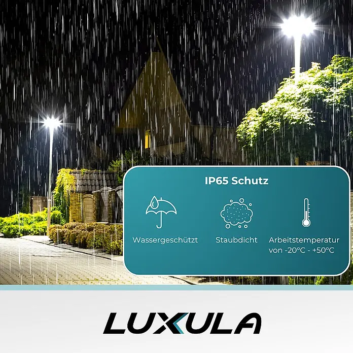 Luxula LED-Wandstrahler LED-Straßenleuchte - 30 W, Grau, Warmweiß - LUXULA Außenleuchte im starken Regen, zeigt IP65 Wasser- und Staubschutz sowie breiten Temperaturbereich.