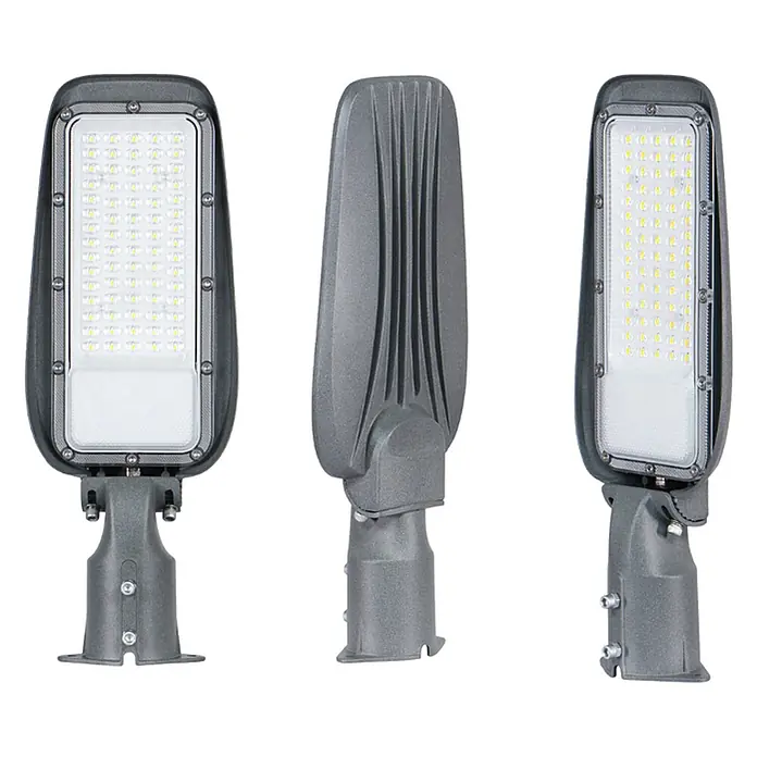 Luxula LED-Wandstrahler LED-Straßenleuchte - 30 W, Grau, Warmweiß - Robuste graue LED-Straßenleuchte mit sichtbaren LED-Chips, integriertem Kühlkörper und Montagehalterung für effiziente Außenbeleuchtung.