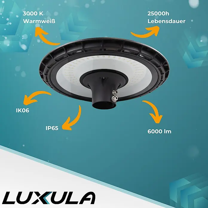 Luxula LED-Wandstrahler LED-Straßenleuchte - 60 W, Schwarz, Warmweiß - Runde schwarz-weiße LED-Leuchte für den Außenbereich, mit warmweißem Licht, 6000 lm und langer Lebensdauer.