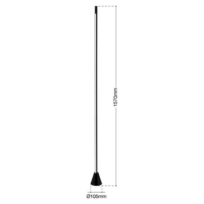 Orion Leuchten LED-Stehleuchte - 26 W, Höhe: 157 cm - Hohe, schlanke schwarze Stehleuchte mit integrierter weißer Lichtleiste und konischem Fuß, Maße angegeben.