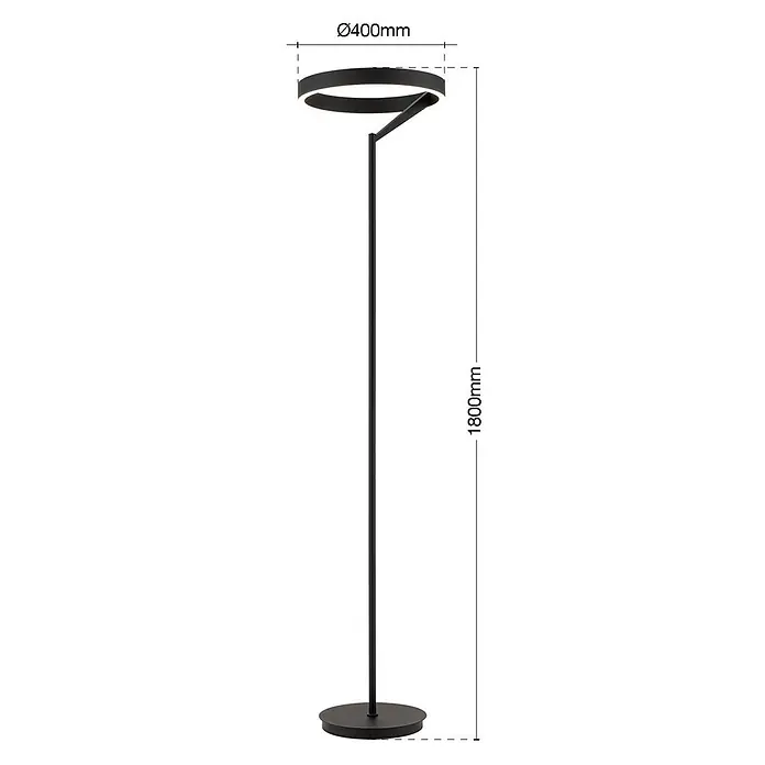 Orion Leuchten LED-Stehleuchte - 40 W, Höhe: 180 cm - Schwarze LED-Stehlampe mit kreisförmigem Kopf (Ø400mm) und einer Gesamthöhe von 1800mm.