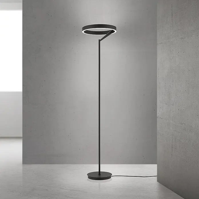 Orion Leuchten LED-Stehleuchte - 40 W, Höhe: 180 cm - Moderne schwarze Stehleuchte mit schlankem Design und kreisförmigem LED-Licht für nach oben gerichtete Beleuchtung.
