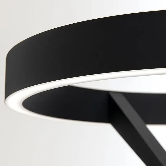 Orion Leuchten LED-Stehleuchte - 40 W, Höhe: 180 cm - Schwarze, kreisförmige LED-Leuchte mit einem weiß leuchtenden Innenrand.