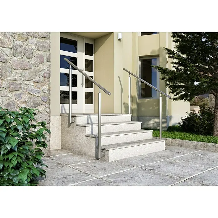 Dolle Geländer-Set PS 513 - Seitenmontage, Edelstahl V2A, Länge: 150 cm - Modernes Edelstahl-Treppengeländer, das sowohl Sicherheit als auch stilvolles Design für jeden Hauseingang bietet.