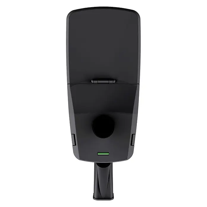 Enovalite LED-Wandstrahler LED-Straßenleuchte - 150 W, L x B x H: 718 x 278 x 103 mm, Schwarz, Warmweiß - Dunkelgraue, wandmontierte EV-Ladestation mit Klappdeckel, rundem Anschluss, grüner Anzeigeleuchte und Kabelhalter.
