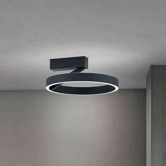Orion Leuchten LED-Deckenleuchte rund -  - Dunkelgraue moderne LED-Deckenleuchte mit Ringdesign, auf rechteckigem Sockel montiert.