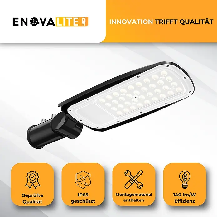 Enovalite LED-Wandstrahler LED-Straßenleuchte - 30 W, Schwarz, Neutralweiß - Schwarze LED-Straßenleuchte mit mehreren hellen LED-Modulen.