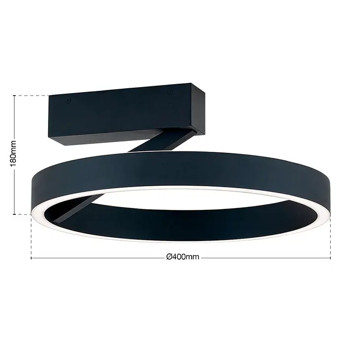 Orion Leuchten LED-Deckenleuchte rund -  - Moderne, dunkle ringförmige LED-Deckenleuchte mit rechteckigem Sockel und beleuchteter Innenkante.