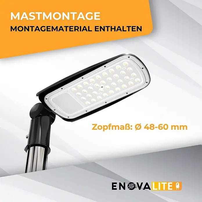Enovalite LED-Wandstrahler LED-Straßenleuchte - 30 W, Schwarz, Neutralweiß - Schwarze LED-Straßenleuchte, mastmontiert, passend für Masten mit Ø 48-60 mm.
