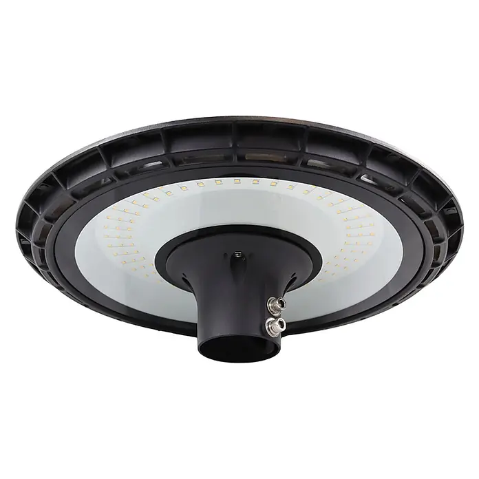 Luxula LED-Wandstrahler LED-Straßenleuchte - 60 W, Schwarz, Warmweiß - Runde schwarze LED-Leuchte mit sichtbaren gelben LED-Chips und zentralem Montageschaft.