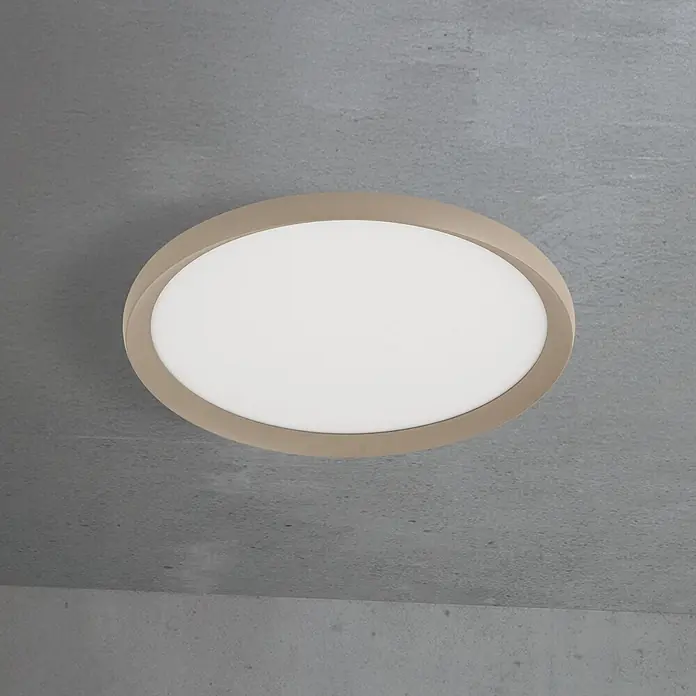 Orion Leuchten LED-Deckenleuchte rund -  - Ovale Aufputz-Deckenleuchte mit beigem Rahmen und weißem Diffusor.
