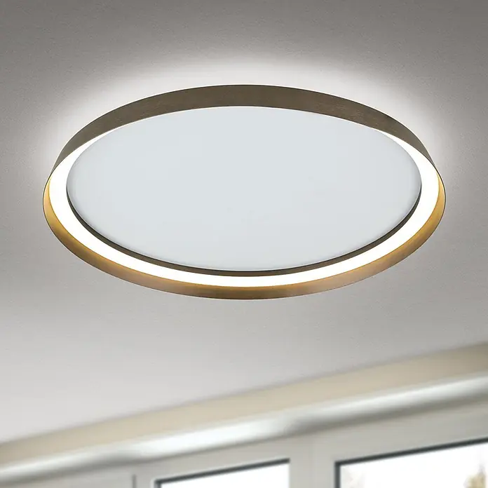 Orion Leuchten LED-Deckenleuchte rund -  - Runde LED-Deckenleuchte mit gebürstetem Bronze-Außenring und weißem Diffusor, mit integriertem Uplight-Effekt.