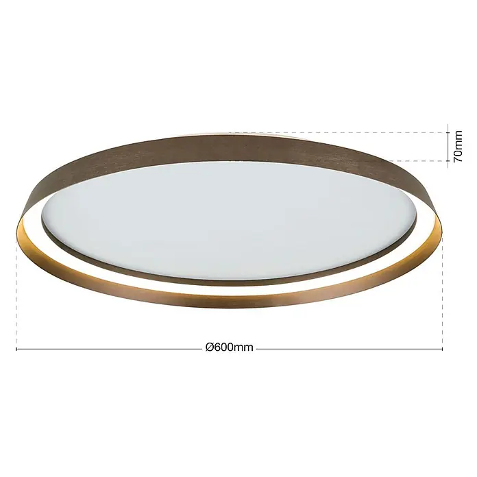 Orion Leuchten LED-Deckenleuchte rund -  - Runde LED-Deckenleuchte mit dunkelbraunem Rahmen und weißem Diffusor. Durchmesser 600mm, Höhe 70mm.