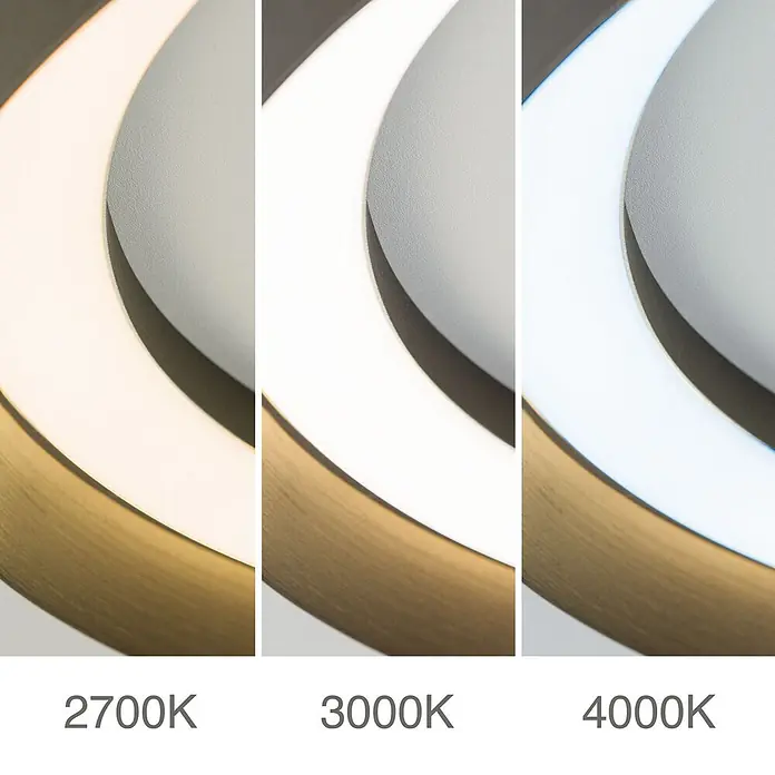 Orion Leuchten LED-Deckenleuchte rund -  - Gebürstete Messingleuchte zeigt Lichtfarben warmweiß (2700K), neutralweiß (3000K) und kaltweiß (4000K).