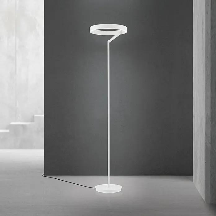 Orion Leuchten LED-Stehleuchte - 40 W, Höhe: 180 cm - Moderne weiße LED-Stehleuchte mit ringförmigem Kopf, spendet Umgebungslicht.